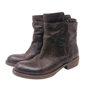 Vera Wang Ozita Leather Layered Moto Boots in Dark Brown Size 7